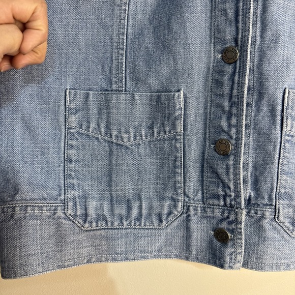 Chicos Jean Jacket Womens Size 1 Button Light Blue  Denim Jacket Size M - Picture 10 of 14